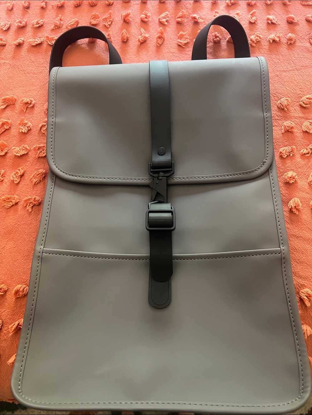 Rains Unisex Gray Minimalist Backpack with Black Strap